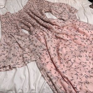 Pastel Baby Pink Smocked Floral Midi/ Maxi Dress